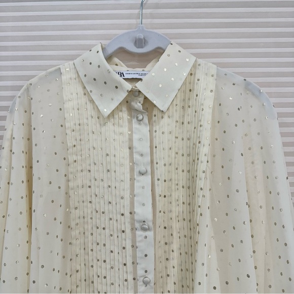 Zara semi sheer polka dot long sleeve blouse XS S - Picture 3 of 11